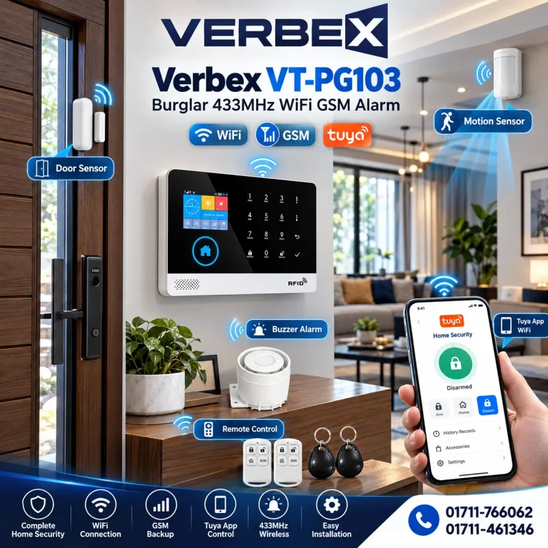Verbex VT-PG103 GSM Intrusion Burglar Alarm System Wireless Tuya Smart App Control - Price in Bangladesh 1 Verbex VT-PG103 GSM Intrusion Burglar Alarm System Wireless Tuya Smart App Control - Price in Bangladesh